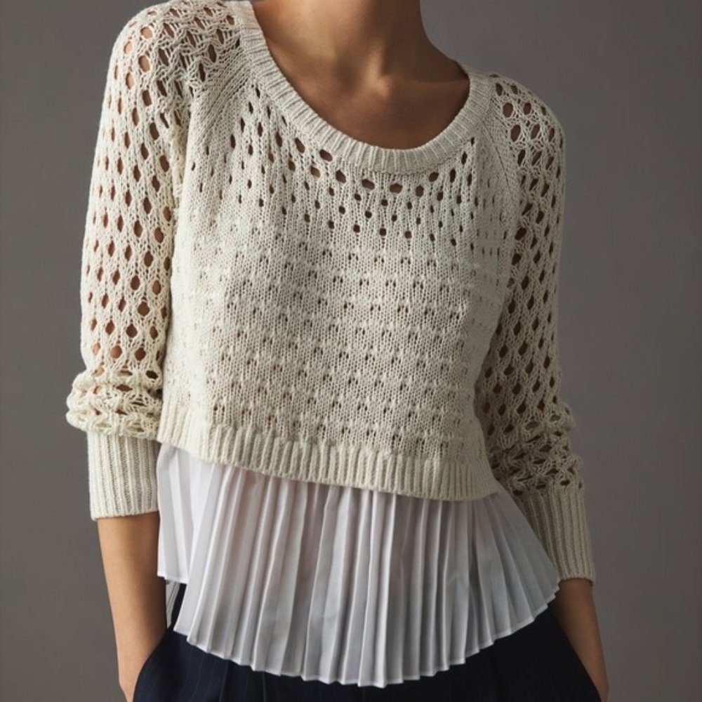 Anthropologie Maeve Layered Pleated Sweater in Ivory size Medium NWoT